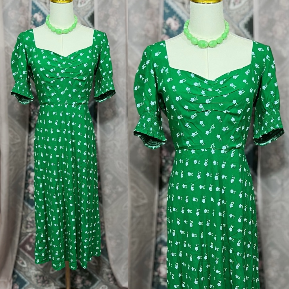 J. Crew Green Floral Midi Dress Size 4